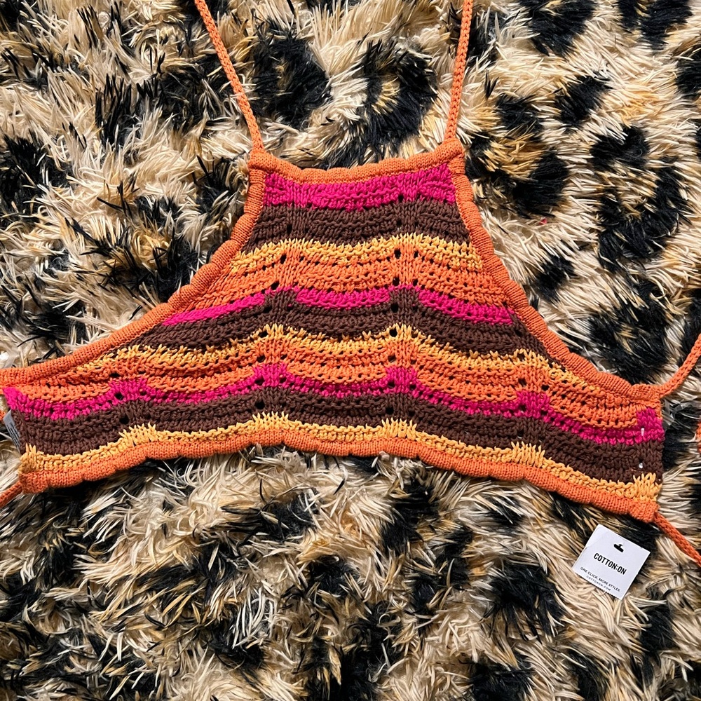 Cotton On Multicolor Crochet Halter Top